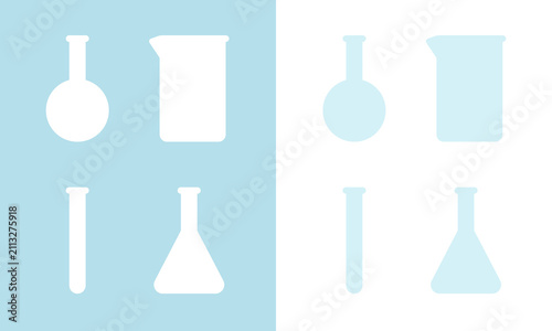 科学・実験用ガラス器具のフラットアイコンセット（フラスコ・ビーカー・試験管）　Flat Icon Set of Laboratory Glassware (Flasks, Beakers, Test Tubes)