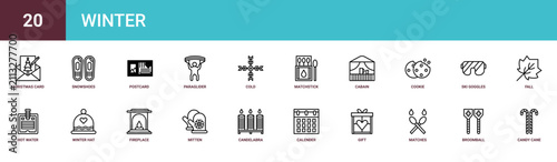 Fotografía Set of 20 outline web Winter icons such as candy cane, broomball, matches, gift,