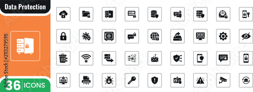 Konstfotografi Data protection icon set featuring cyber security privacy encryption authenticat