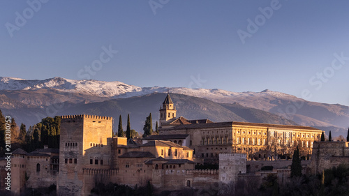 Alhambra of Granada, winter in the Sierra Nevada