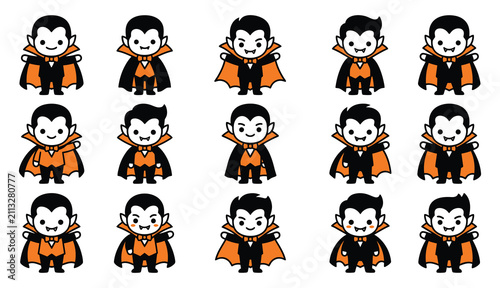 Quadro su tela Set of cute cartoon vampire characters for halloween celebration featuring vario
