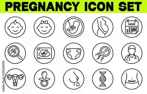 Foto Pregnancy Line Editable Icons Set, Motherhood, Fertility, Hormone Therapy and Me