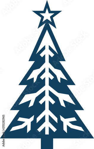Stylized dark blue christmas tree with star symbol holiday winter celebration