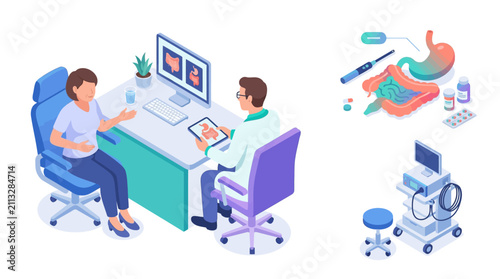Medical Consultation with a Healthcare Professional Discussing Gastrointestinal Health and Diagnostic Procedures
