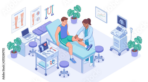 medical examination in a modern clinic with healthcare professional diagnosing a patient using ultrasound device