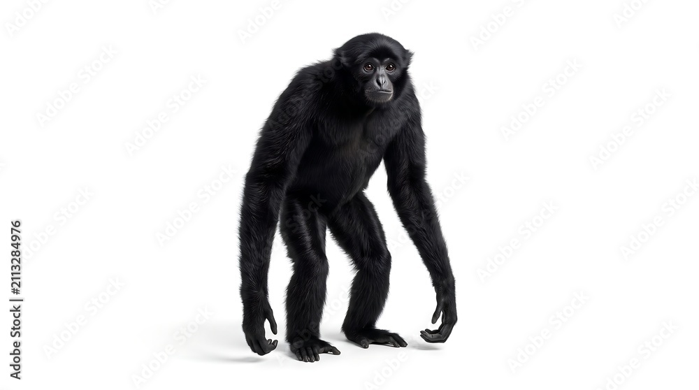 Fototapeta premium A full body view of a chimpanzee standing isolated on a white background.