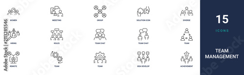 Bild auf Leinwand Set of 15 outline web Team Management icons such as acheivement, idea develop, t