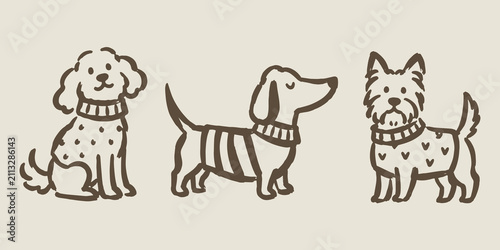 Photography Dogs in Sweaters Doodle Set Vector Illustration