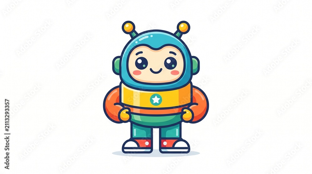 Naklejka premium Cute Friendly Robot Astronaut Character Illustration Isolated on White