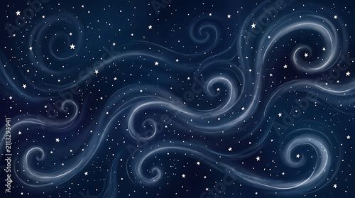 Abstract starry night sky with swirling celestial patterns and glowing cosmic elements creating a mesmerizing cosmic landscape