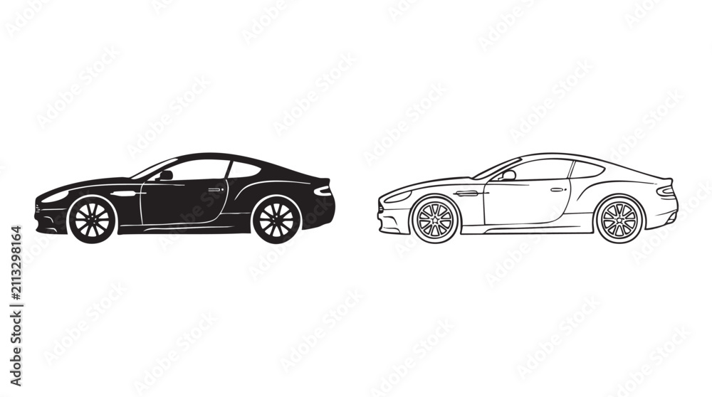 Fototapeta premium black luxury coupe silhouette with line art vector design black silhouette with line art black silhouette with line art vector design