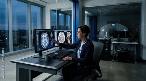 Medical Professional Analyzing Brain Scans In Modern Technology Laboratory
