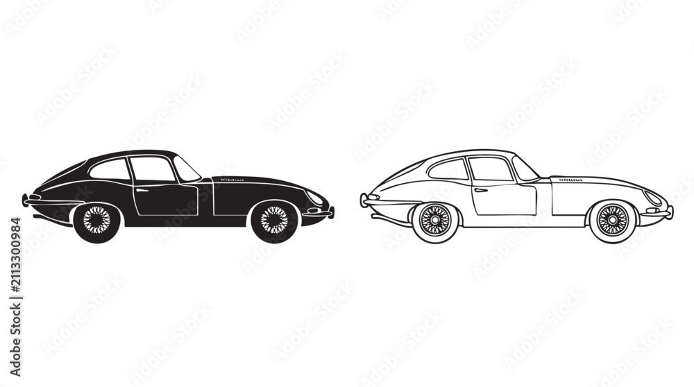 Fototapeta premium car black silhouette with line art vector design showcasing classic model