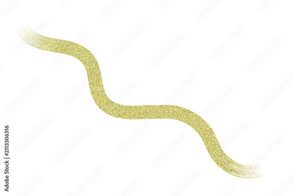 Fototapeta premium Golden glitter brush stroke curving diagonally with sparkle and shine isolated on transparent background