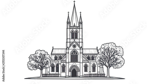 Whimsical Black and White Illustration of a Stylized Tree with Detailed Foliage
