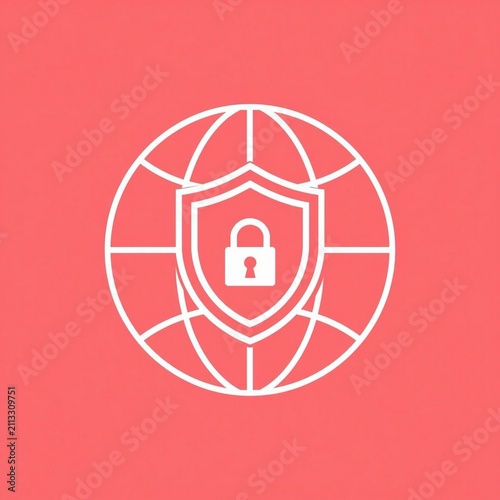 Globe security  Line icon of a globe with a shield internet security and global protection