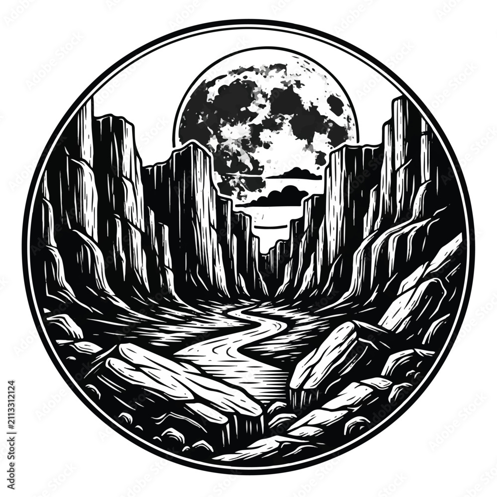Фотография Black and white moon over rocks.