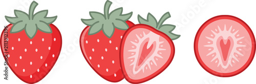 Fresh red strawberries and sliced fruit pieces illustration Vector