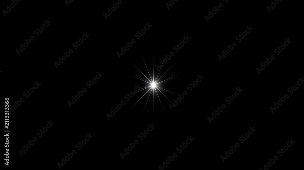 Fototapeta premium Bright white star light burst with glowing rays isolated on a solid deep black background