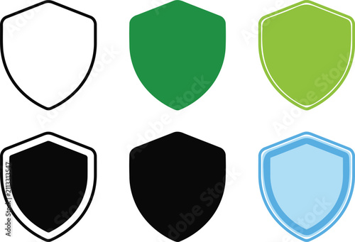 Set of three shield icons in outline solid and blue styles Vector