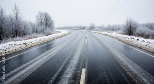 Wintry Road Journey During A Cold Frosty Morning
