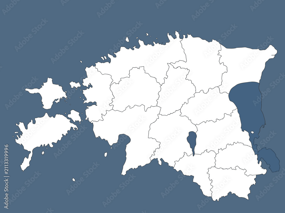 Fototapeta premium Estonia Administrative Map with White Counties on Blue Background