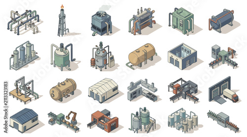 Comprehensive industrial factory equipment and machinery system with interconnected components and processing units for