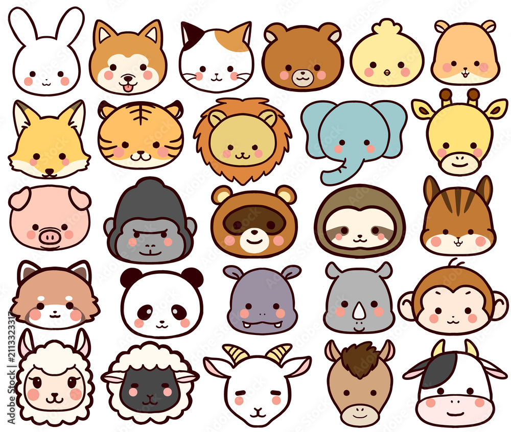 Fototapeta premium かわいい動物のお顔イラストセット