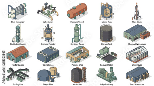 Comprehensive industrial equipment and infrastructure components for manufacturing and processing facilities