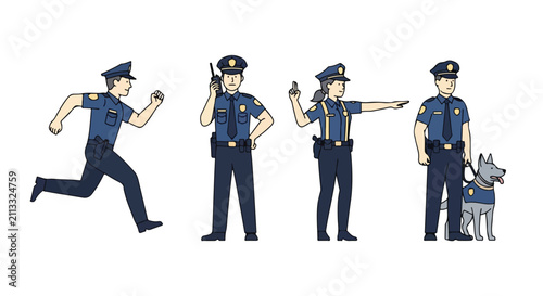 Police Officers Set. Professional Law Enforcement Characters. Flat Vector Illustration. Graphic Asset.