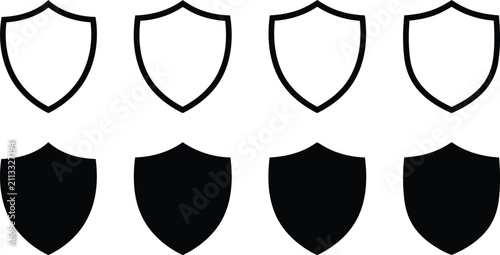 Set of black shield icons for security and protection Vector
