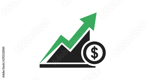 Depiction of financial growth with a rising arrow and currency symbol, a positive trend