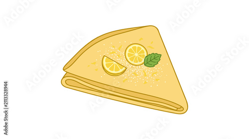 Delicious Lemon Crepe with Mint and Sugar Sprinkles Isolated on White Background