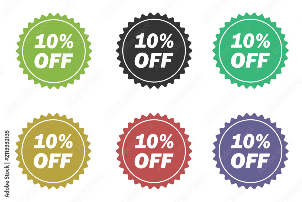Obraz premium set of 10 percent off starburst sticker with dotted border during bright studio lighting