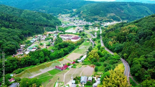 田舎の廃校を空撮　4K