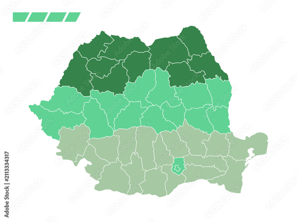 Fototapeta premium Romania Administrative Map with Counties and Green Gradient Infographic