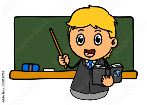 Cute Teacher Character Teaching in Classroom