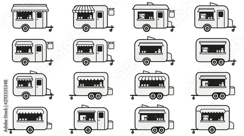 Fotografie Mobile food truck and concession trailer silhouette collection.