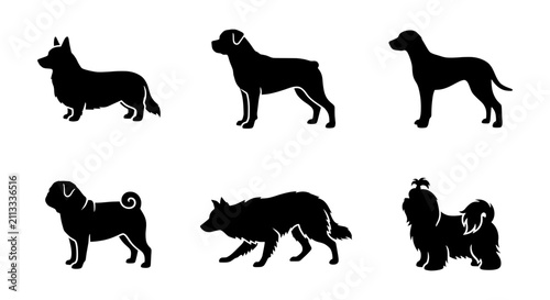 Dog Silhouettes Collection, Canine Breed Icons, Pet Vector Graphics, Animal Set