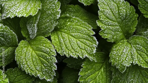 Close Up View of Leaves Covered with Snow