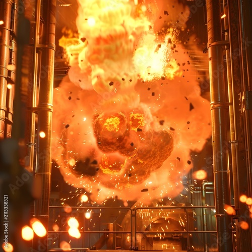 Catastrophic Explosion inside Industrial Reaction Chamber