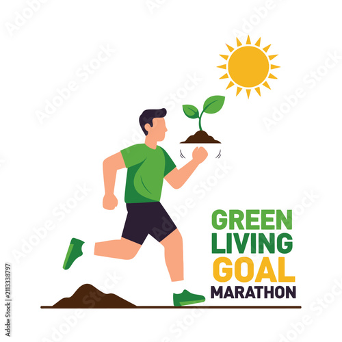 Sustainable Marathon Runner Carrying A Seedling Towards A Brighter Future