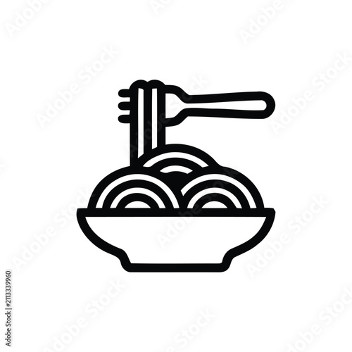 Pasta with fork icon black line art on white background