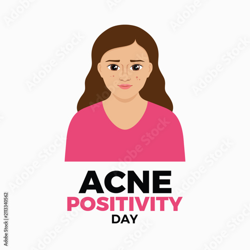 Acne Positivity Day poster vector illustration. Beautiful young woman with acne avatar icon vector. Template for background, banner, card. September 1 every year. Important day