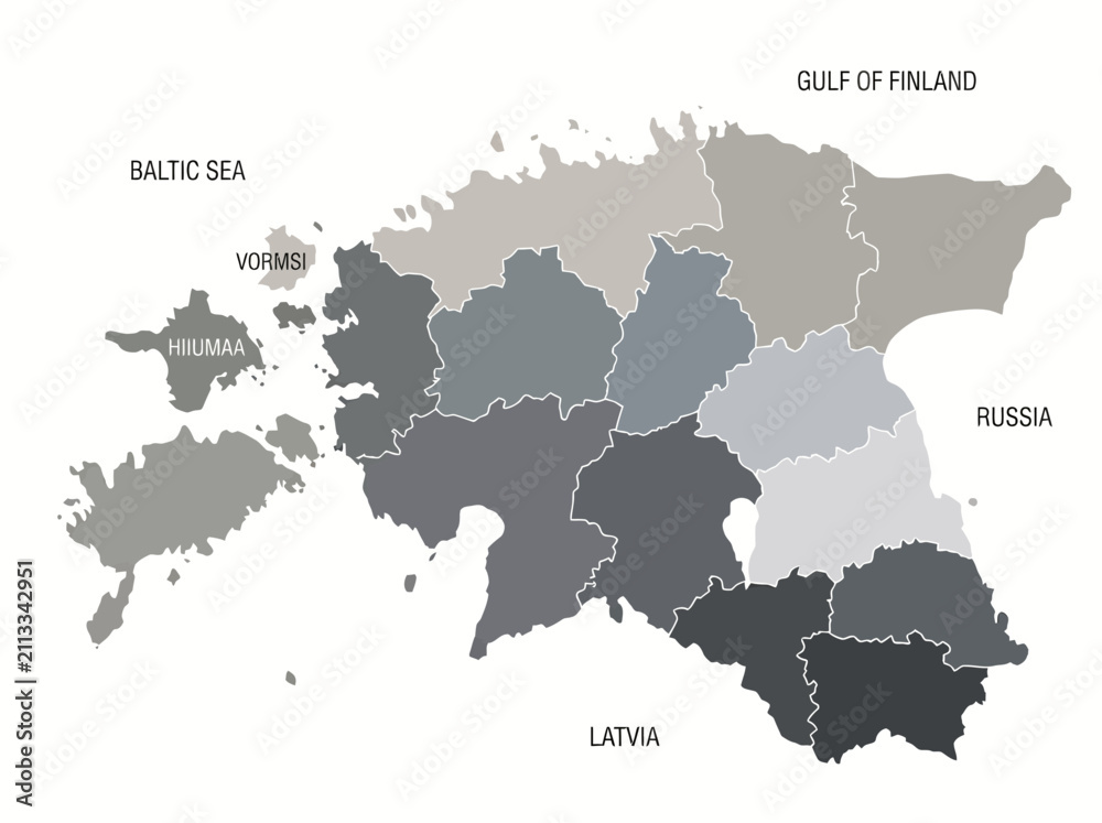 Fototapeta premium Map of Estonia with Administrative Regions and Neighboring Countries