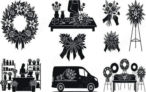 Premium Black Silhouette Map Publishing Studio Workflow Bundle with Cartography and Geographic Editing Icons.eps