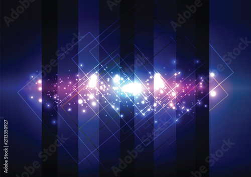 Abstract Futuristic Neon Light Sparks and Glowing Geometric Squares on Dark Blue Background. vector illustration design.