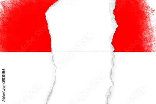 Принти на полотні Striking Visual of the Bicolor Indonesian Flag with a Dramatic Vertical Tear, Em