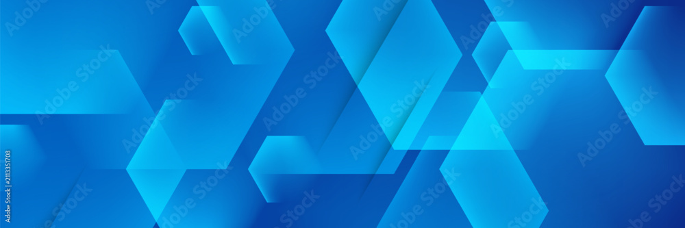 Obraz premium Professional blue background with transparent overlapping hexagon shapes and tech-inspired geometry
