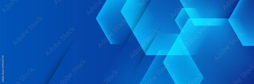 Obraz premium Professional blue background with transparent overlapping hexagon shapes and tech-inspired geometry